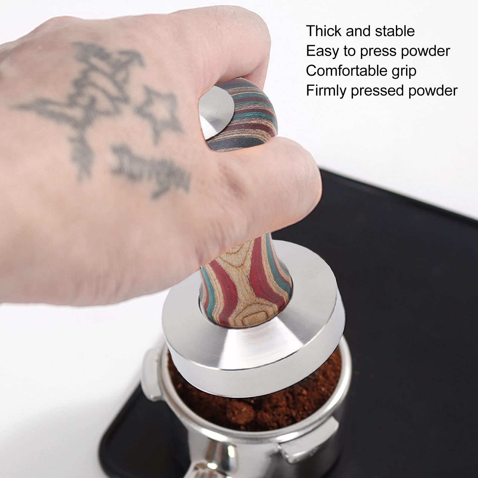 Coffee Tamper - 304 Stainless Steel Flat Base Coffee Hand Tamper with Color Walnut Wood Handle for Coffee Machines, Fast and Uniform Filling and Flattening, Detachable Design(51mm)