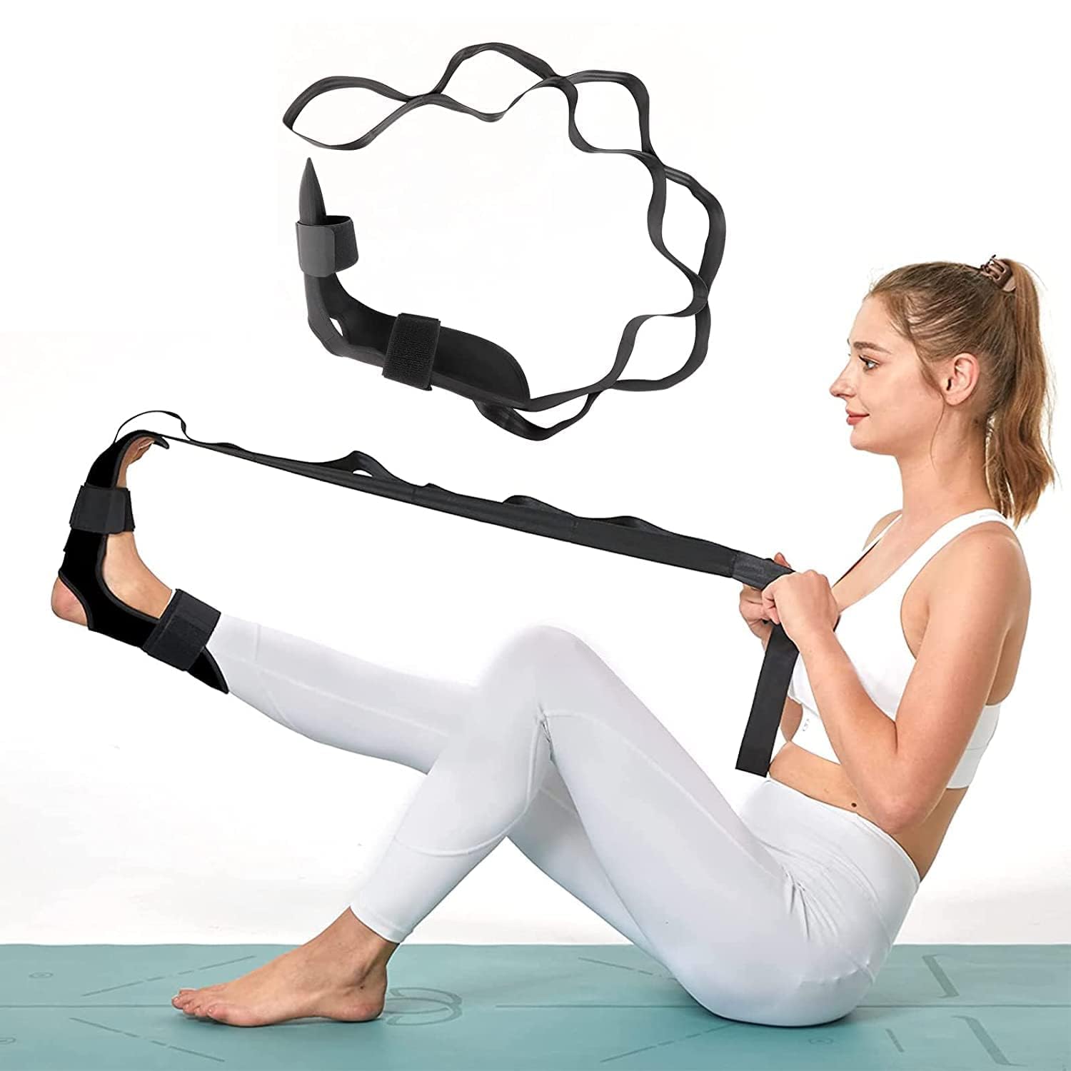 ELOTES Yoga Belt Stretching yoga stretching belt for exercise leg foot calf stretcher strap with 5 loop Foot and Calf Stretcher-Stretching Strap Yoga Foot & Leg Stretch Strap Rehabilitation Training-image-13
