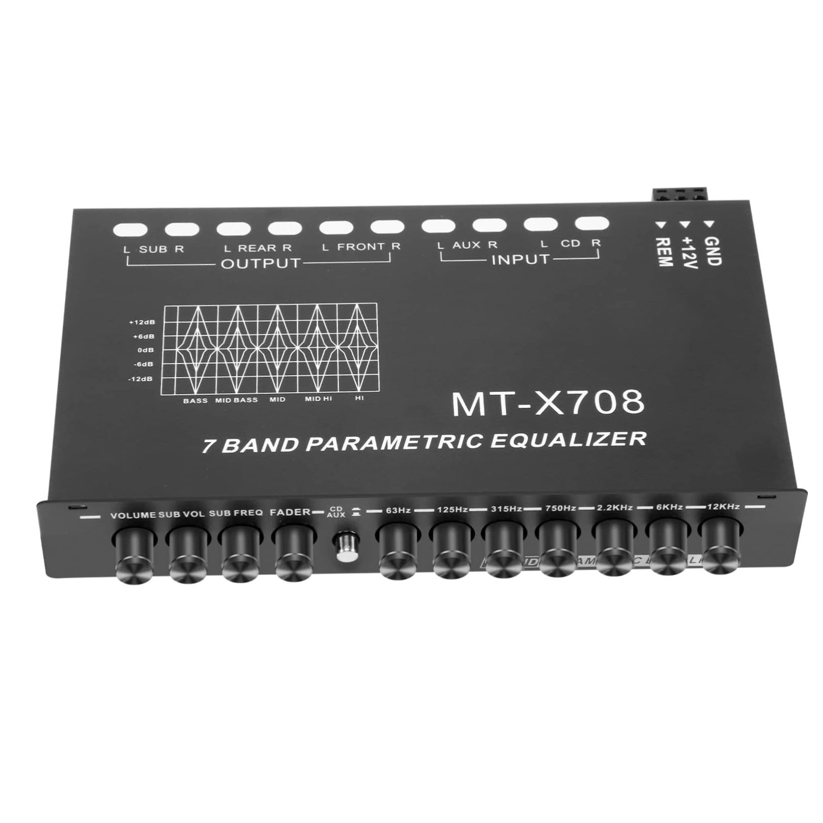 Ecualizador de 7 Bandas para Coche de Metal Negro, 6 Canales