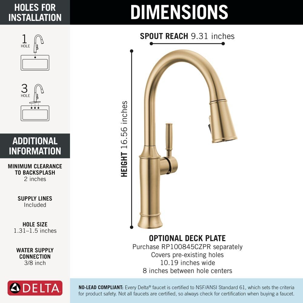 Delta Renaldi Kitchen Faucet with Pull Down Sprayer, Gold Kitchen Sink Faucet,... photo 6