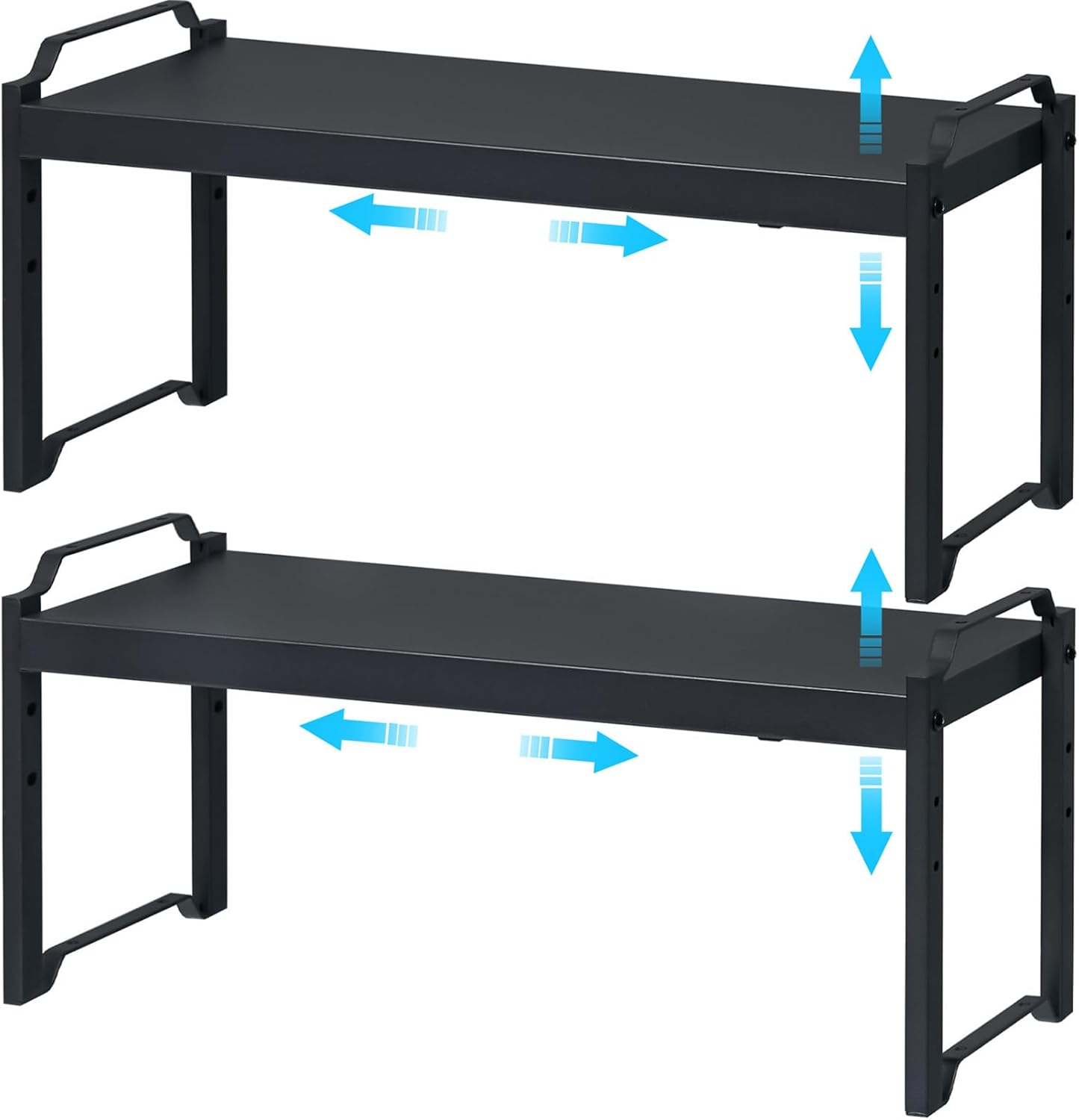 25.5 Inches 2 Pack Expandable Cabinet Shelves, Stackable Shelf Organizer for Kitchen Cabinet Countertop Storage, Adjustable Counter Cupboard Pantry Organizer Shelf Rack Stand Riser, Black 25.5 Inches 2 Pack Expandable Cabinet Shelves, Stackable Shelf Organizer for Kitchen Cabinet Countertop Storage, Adjustable Counter Cupboard Pantry Organizer Shelf Rack Stand Riser, Black