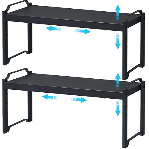25.5 Inches 2 Pack Expandable Cabinet Shelves, Stackable Shelf Organizer