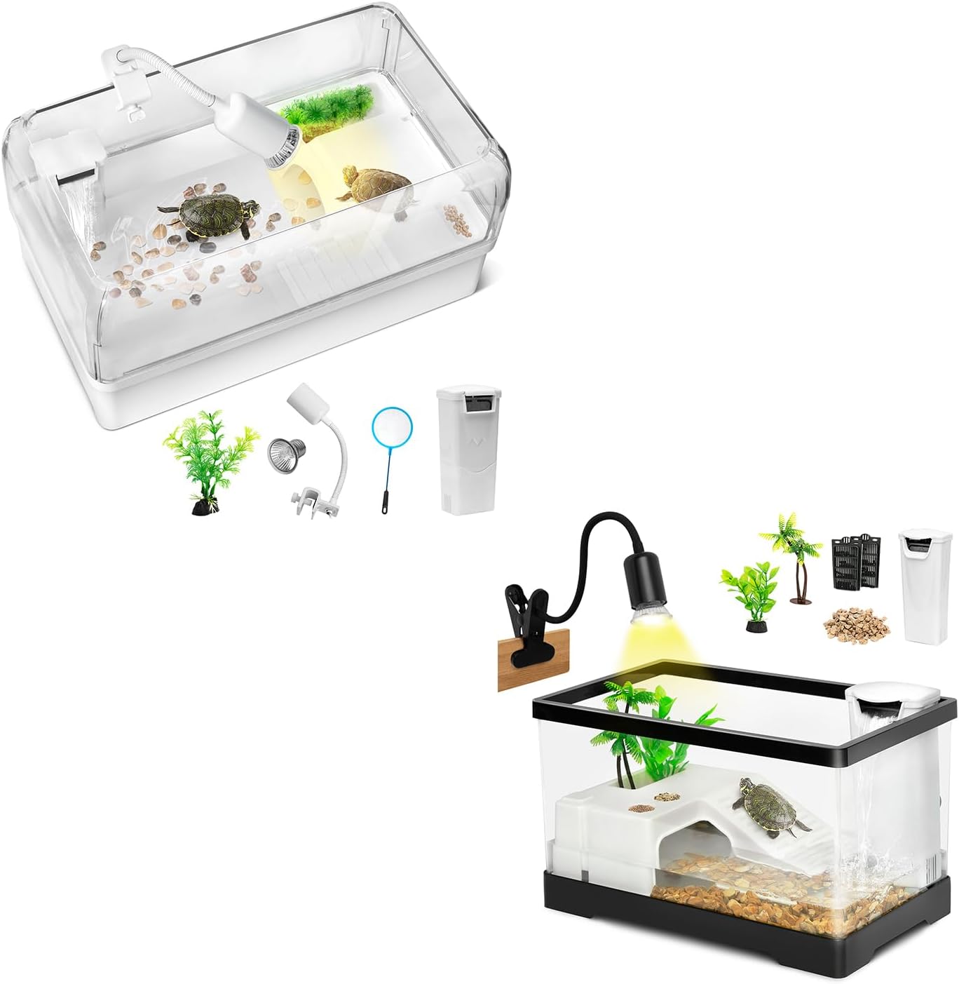 AZV Medium Turtle Tank Habitat Kit and Small Turtle Tank Kit,Complete Aquatic Tortoise Starter Enclosure with Filter Red Eared Slider Aquatic for Baby Tortoise,Fishes and Amphibians