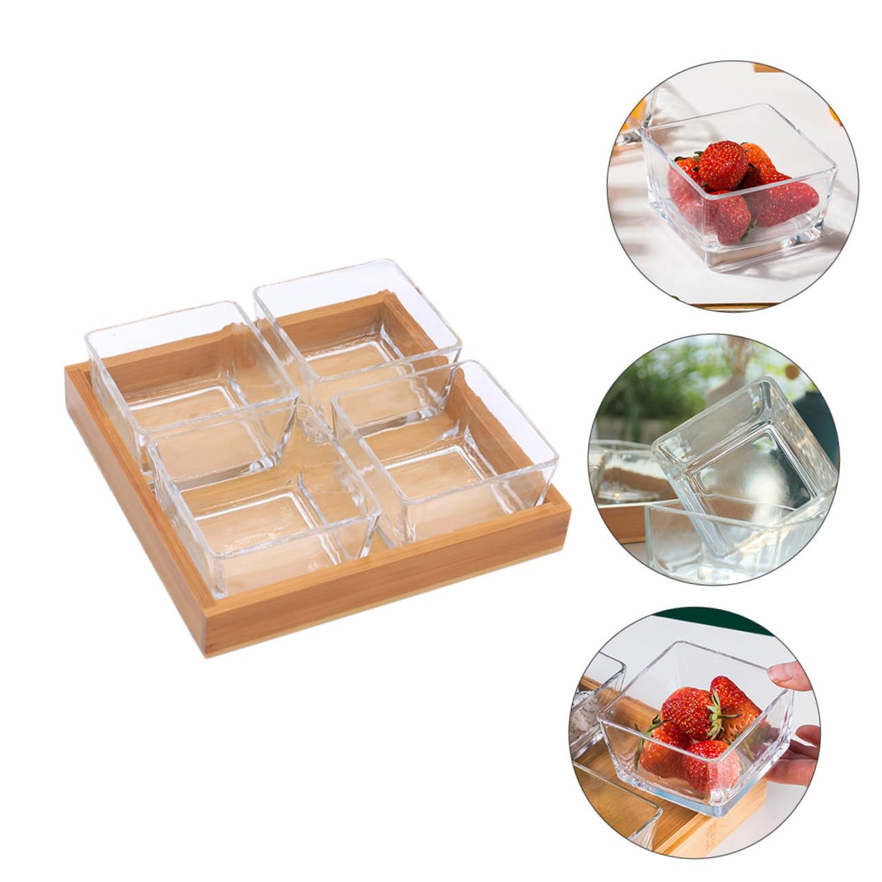 Toyvian Plateau à Fruits Couleur Aléatoire Support en Bois en Verre Compartimenté Design Solide pour Fruits Secs et Noix, pour Service et Présentation de Collations