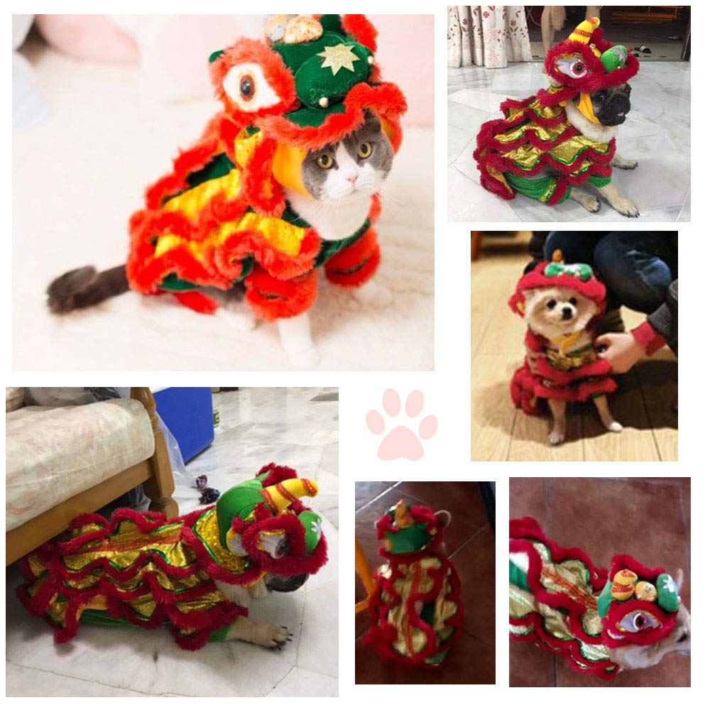 Costume da cane con drago e gatto, abbigliamento da danza del leone, caldo per l’esterno, cappotti invernali per cani di piccola taglia