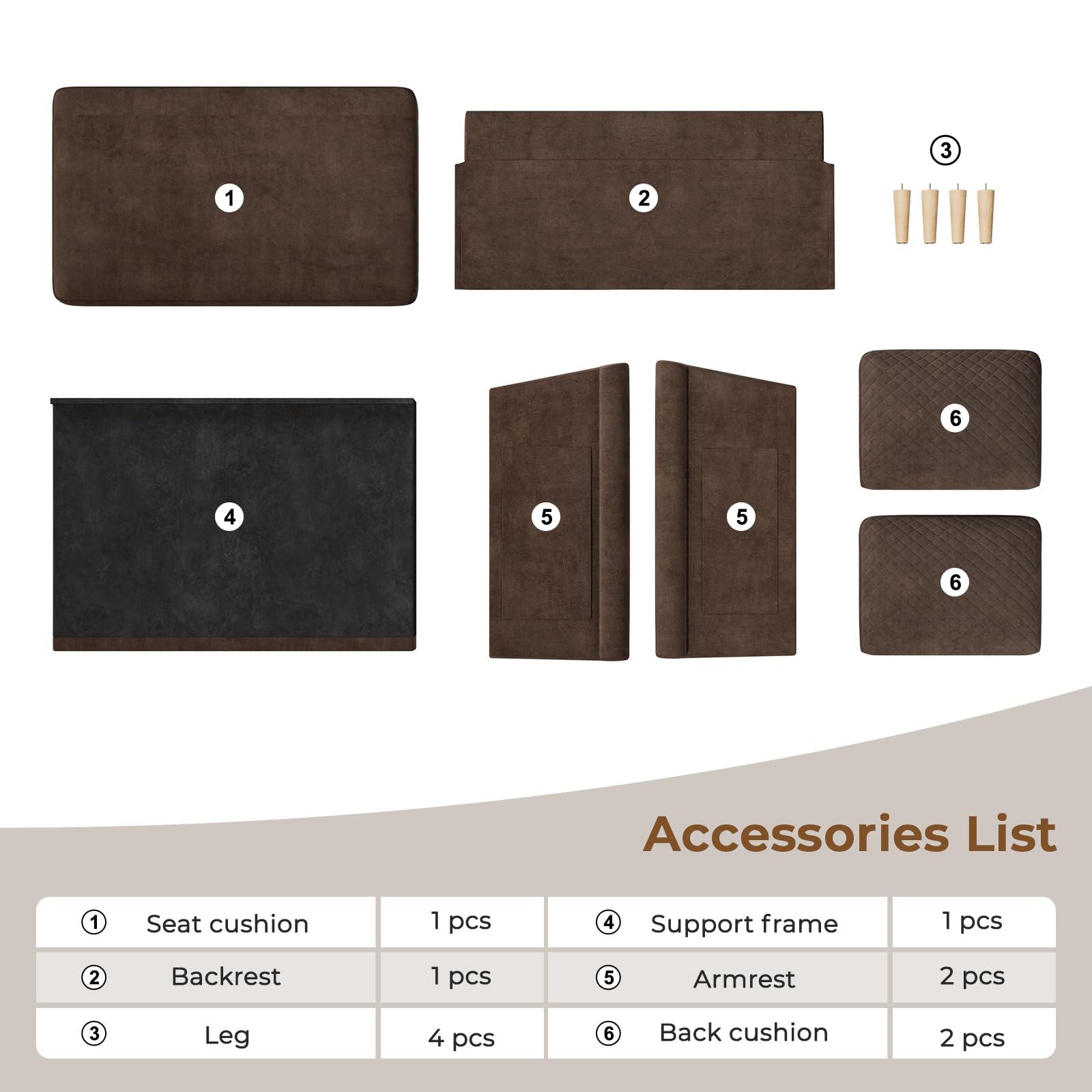 Vesgantti Divano Piccolo in Tessuto 2 Posti, con Tasche di Archiviazione su Entrambi i Lati, Mini Divano Imbottito per Soggiorno Ufficio, Montaggio Senza Utensili, 123L x 70P x 88H cm, Marrone