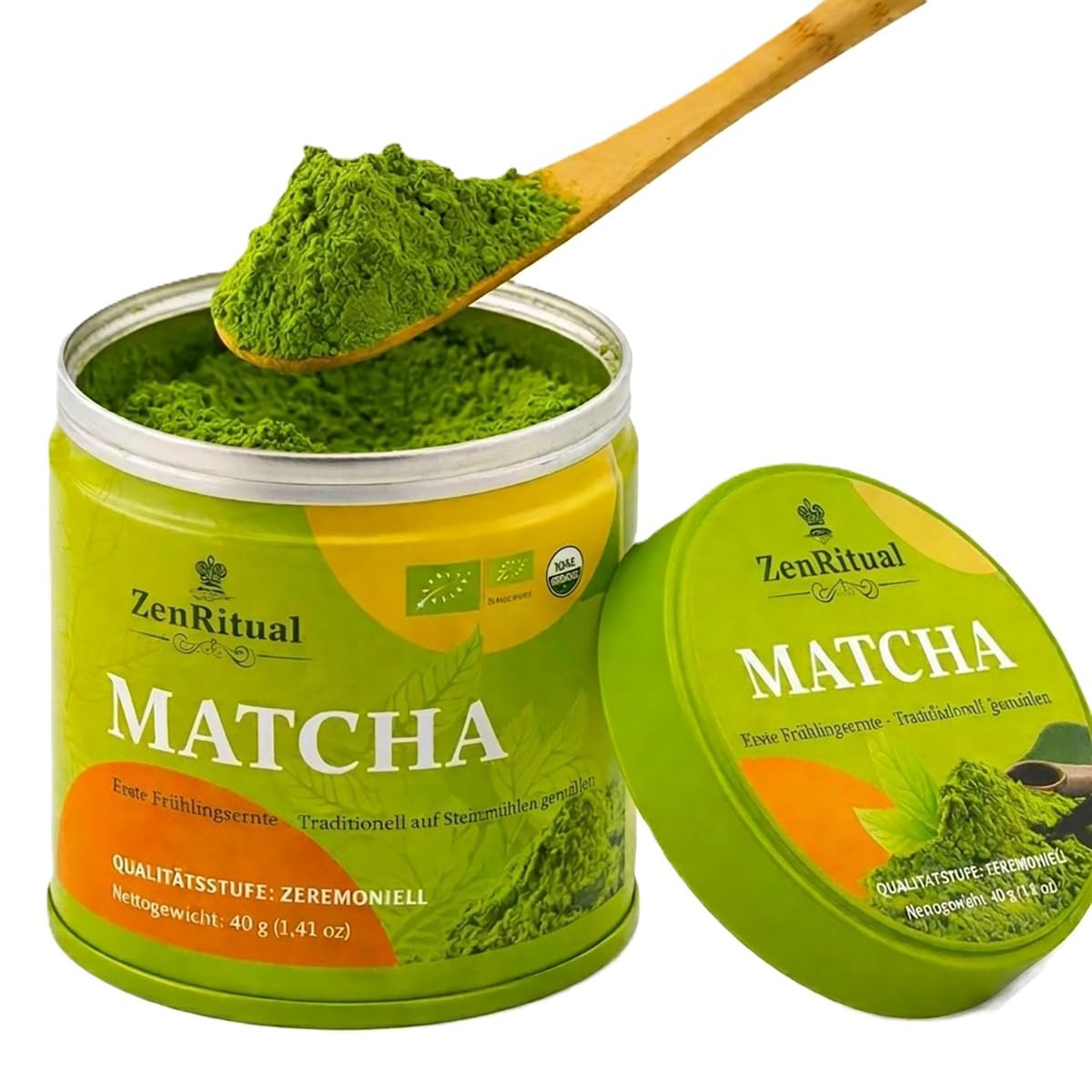 ZenRitual Matcha Pulver Tee für Latte, Zeremonielle Dose, Ceremonial 40g | Tencha aus 1. Ernte · auf Granitsteinmühlen gemahlen · laborgeprüft · vegan, ungesüßt · ideal für Iced Matcha & Smoothies