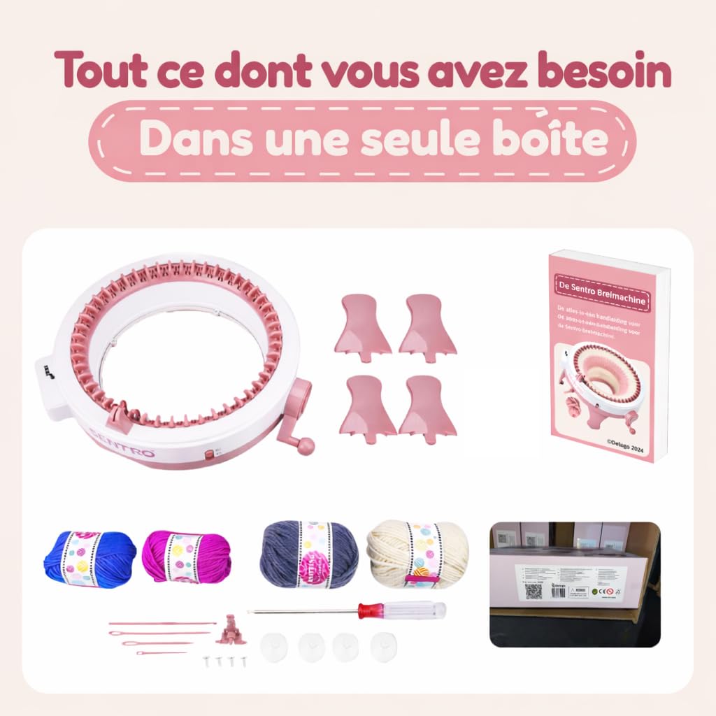Tiny Thinkers Machine à Tricoter Sentro XL, Tricotin Circulaire 48 Aiguilles, Jusqu’à 10x Plus Rapide que le Tricot Manuel, Kit Complet avec Laine, Accessoires & E-Book, Pour Débutants & Confirmés