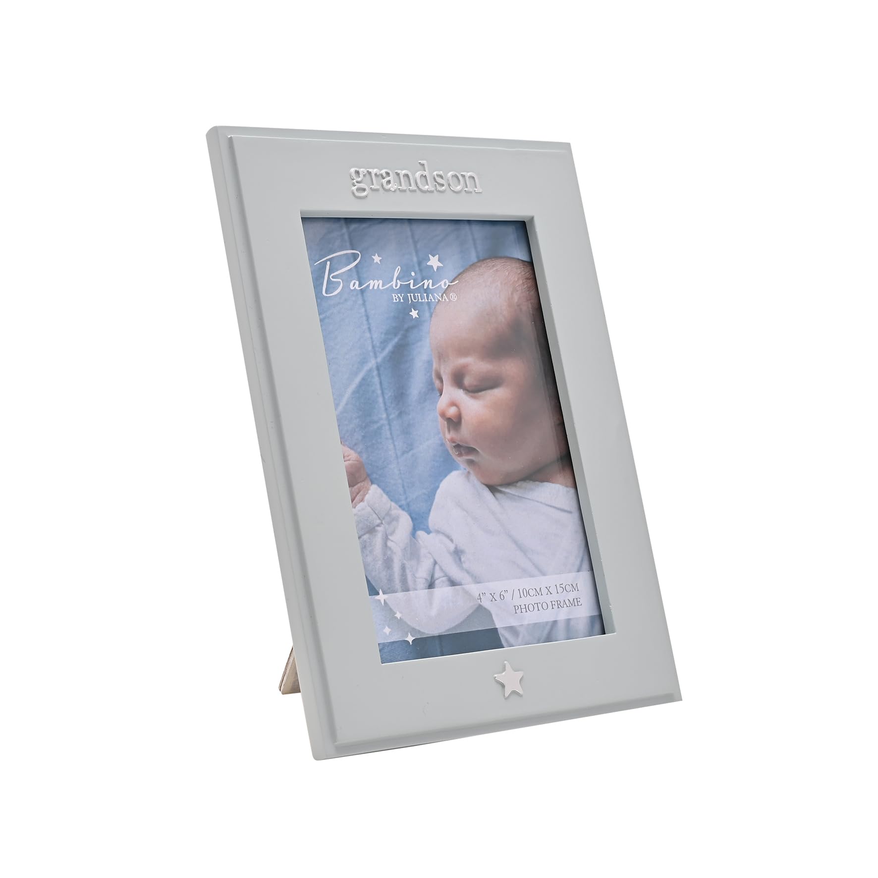 Bambino Resin Photo Frame – “Grandson” 4" x 6" Baby Picture Frame | Freestanding Keepsake Gift for Baby Shower, Christening, Baptism, Newborn, Baby Boy or Girl | Classic Nursery Decor Shelf or Mantel