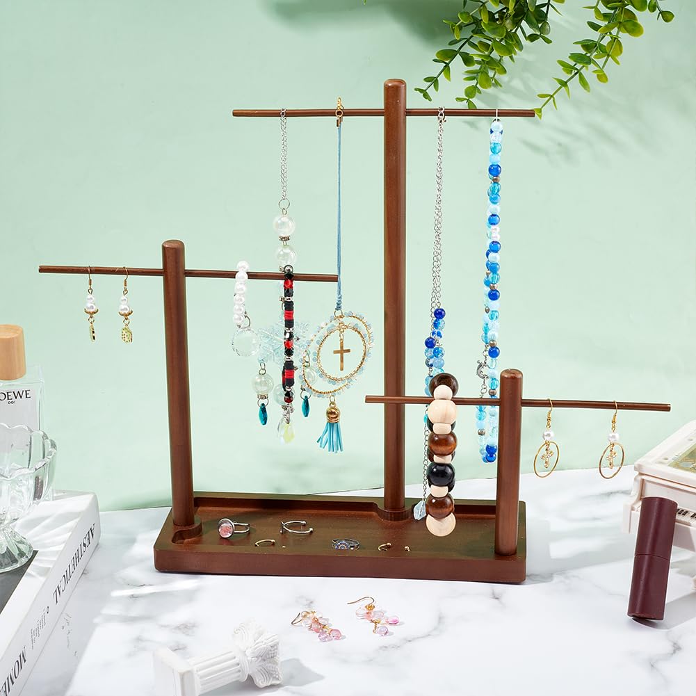 PH PandaHall Schmuck Organizer Ständer 3 Stufiger Armband Halskettenhalter Schmucktablett Aus Holz Präsentationsständer Mit Holzsockel Zur Aufbewahrung von Halsketten Armbändern Und Ringen 18x10x31cm