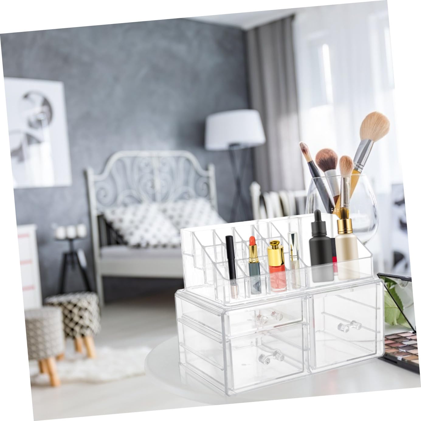Scatola Portaoggetti da Scrivania Cassetto, Plastico Trasparente | Organizzatore per Toletta, Scomparti Multipli per Pendenti e Orologi, Uso Pratico e Conveniente