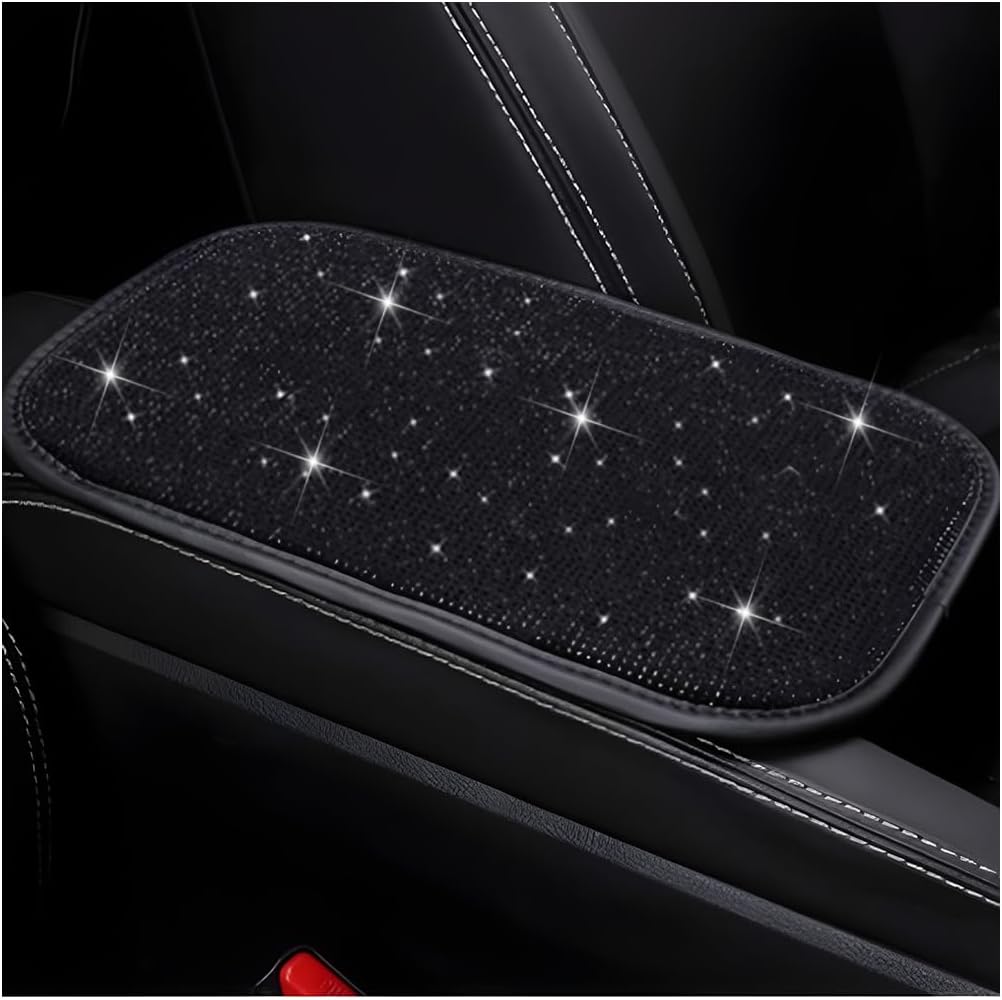 Sandfren Bling – Funda protectora para consola central de automóvil, piel con diamantes de imitación de cristal, para mujeres y niñas, suave y cómoda, universal para SUV, RV, camión (negro)