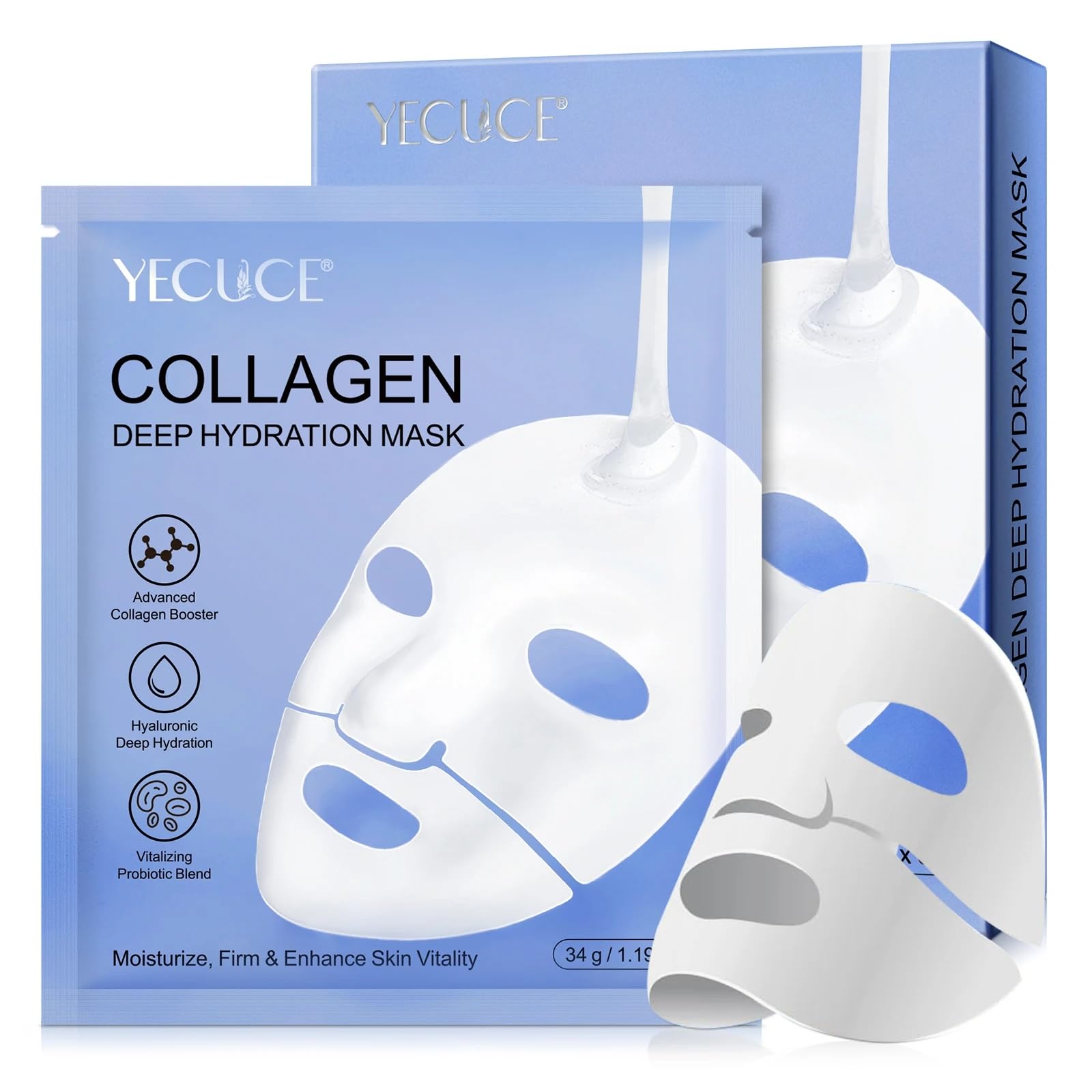 Bio Collagen Mask [6 Pack], Collagen Face Mask Hydrating Overnight Mask, Pore Minimizing, Elasticity Improvement, Firming, Moisturizing Nourishing Smooth Bio Collagen Real Deep Facial Mask