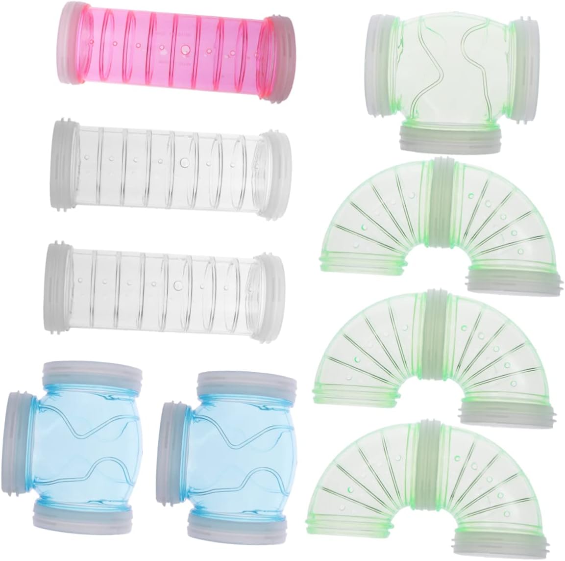 Happyyami 9pcs Hamster Tunnel Toys Plastic Animal Cage Tube Straight Shapes Expand Habitat Curved Straight for Hamsters Rats Guinea Pigs Random Color