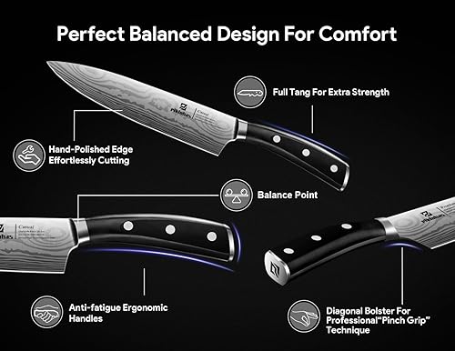 Miniatura 3 de Juego de cuchillos de cocina para cocina con bloque, 17 piezas con soporte magnético para cuchillos, acero inoxidable alemán de alto carbono, patrón