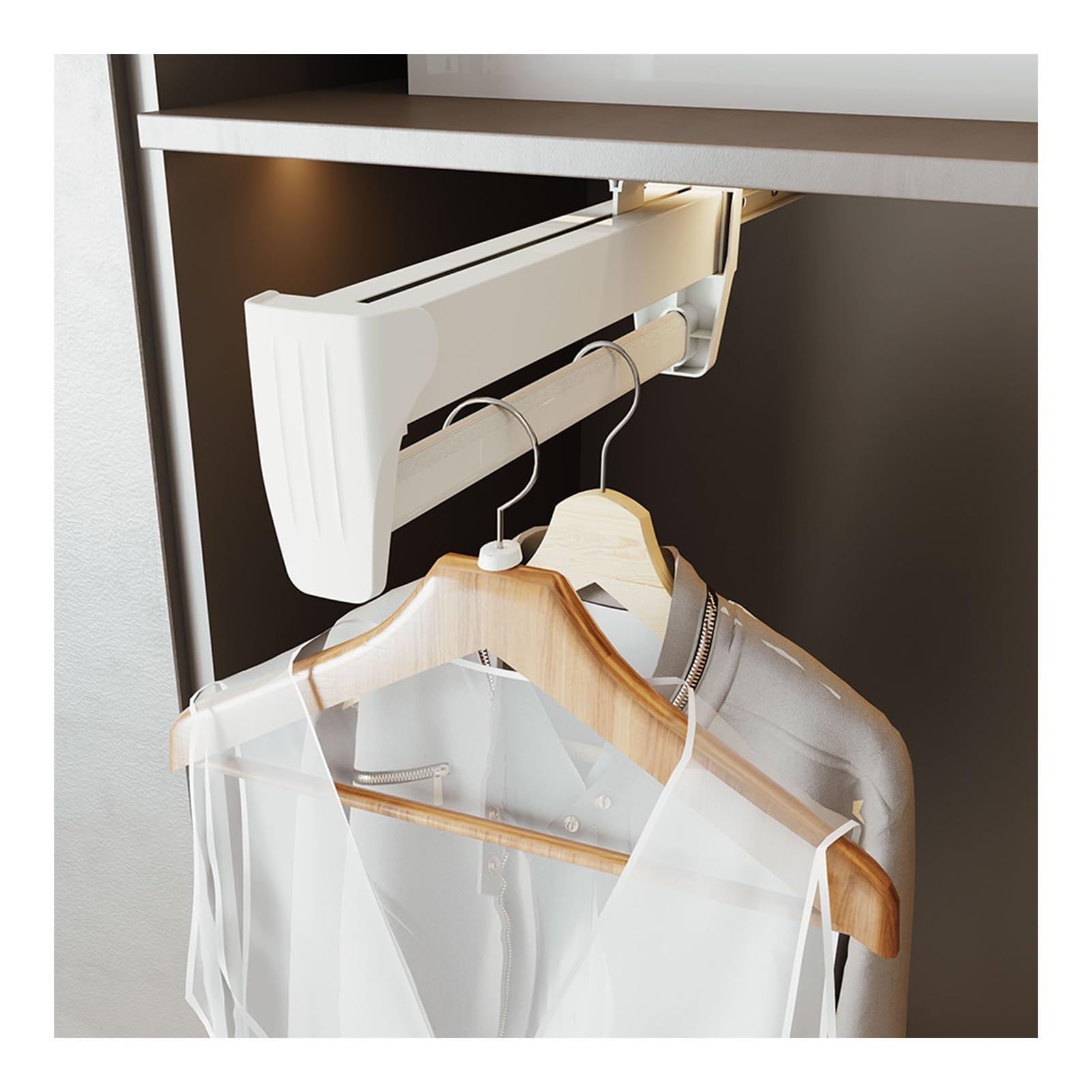 Organisateur de placard gain de place dressing épuré barre coulissante 460mm