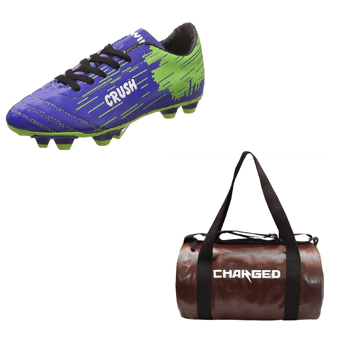 charged Sports Bag Adena Brown With Gowin Football Shoe Crush Blue Green Size-6 And Triumph Football Pvc Boss Green-picture-1