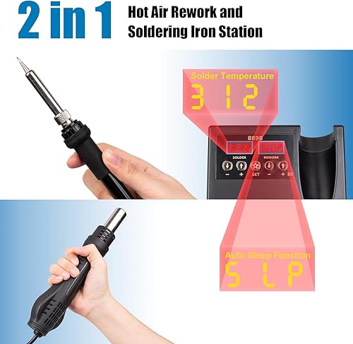 Miniatura 2 de Estación de soldadura de 14 piezas, funciones de aire caliente 2 en 1, pantalla digital, kit de soldadura de soldador, estación de retrabajo SMD