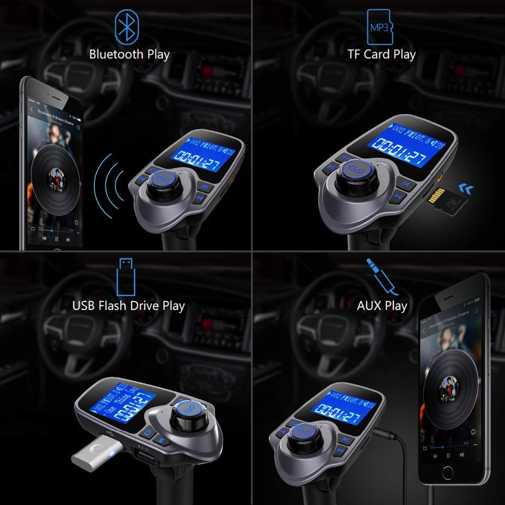 T11 Transmisor FM inalámbrico Bluetooth manos libres kit de coche reproductor MP3 adaptador Bluetooth inalámbrico con doble puerto USB kit de coche