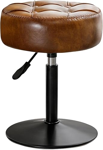 Miniatura 7 de LUE BONA Taburete de tocador ajustable, silla giratoria de 360 para sala de maquillaje, taburete marrón para tocador, pequeños taburetes de tocador