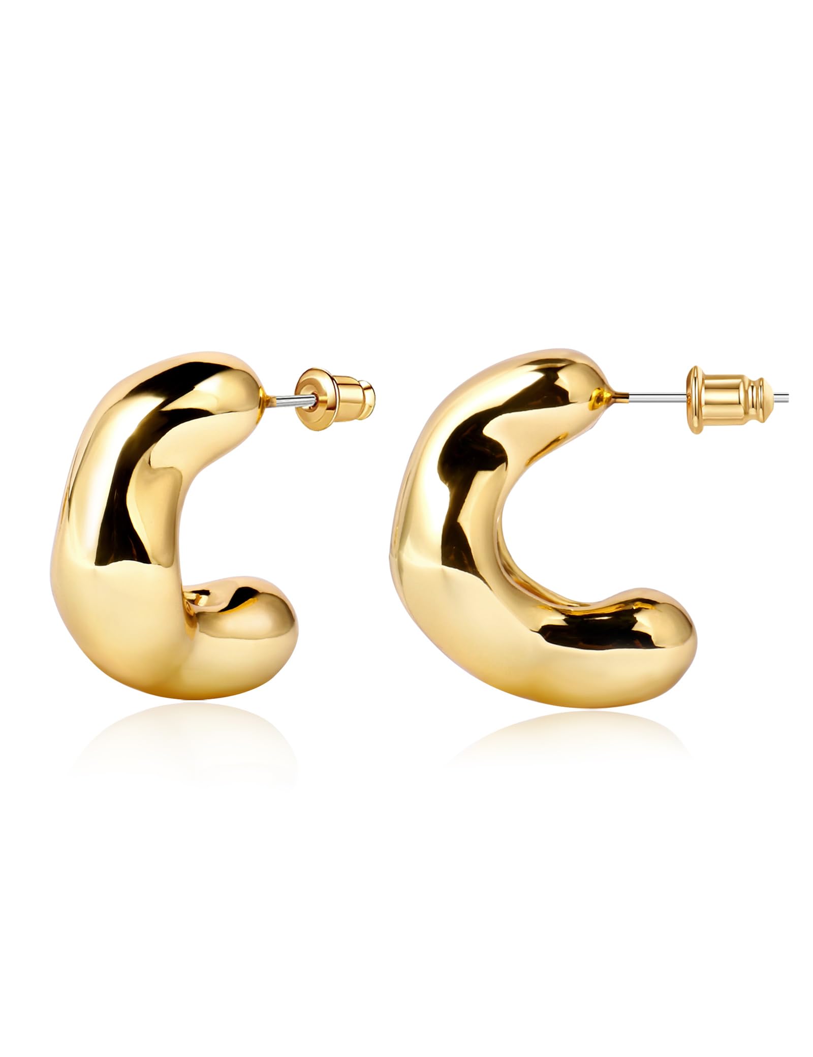 14K Gold Plated Chunky Open Hoop Earrings for Women 925 Sterling Silver Post Hypoallergenic Thick Hoop Earrings for Women