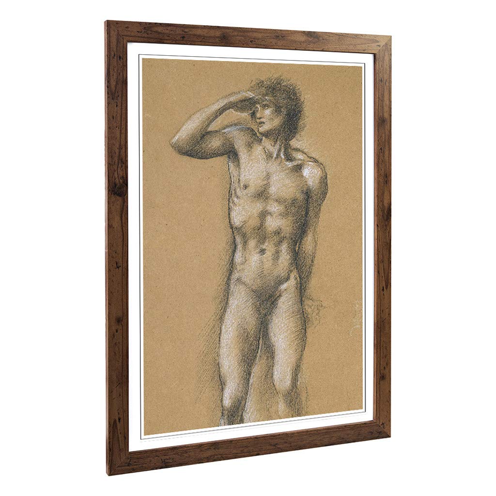 Big Box Art Framed Print of Edward Burne-Jones Male Study Sketch Design | Wall Art Picture | Home Decor for Kitchen, Living Room, Bedroom, Hallway, Walnut, A2 / 24.5x18 Inch / 62x45cm