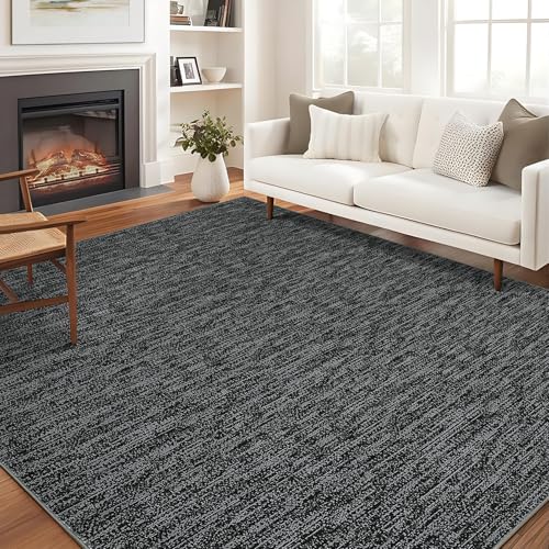 Black Area Rugs for Living Room 8x10 Washable, Soft Modern Large Bedroom Rug Low Pile Indoor Floor Carpet for Dining Room, Black