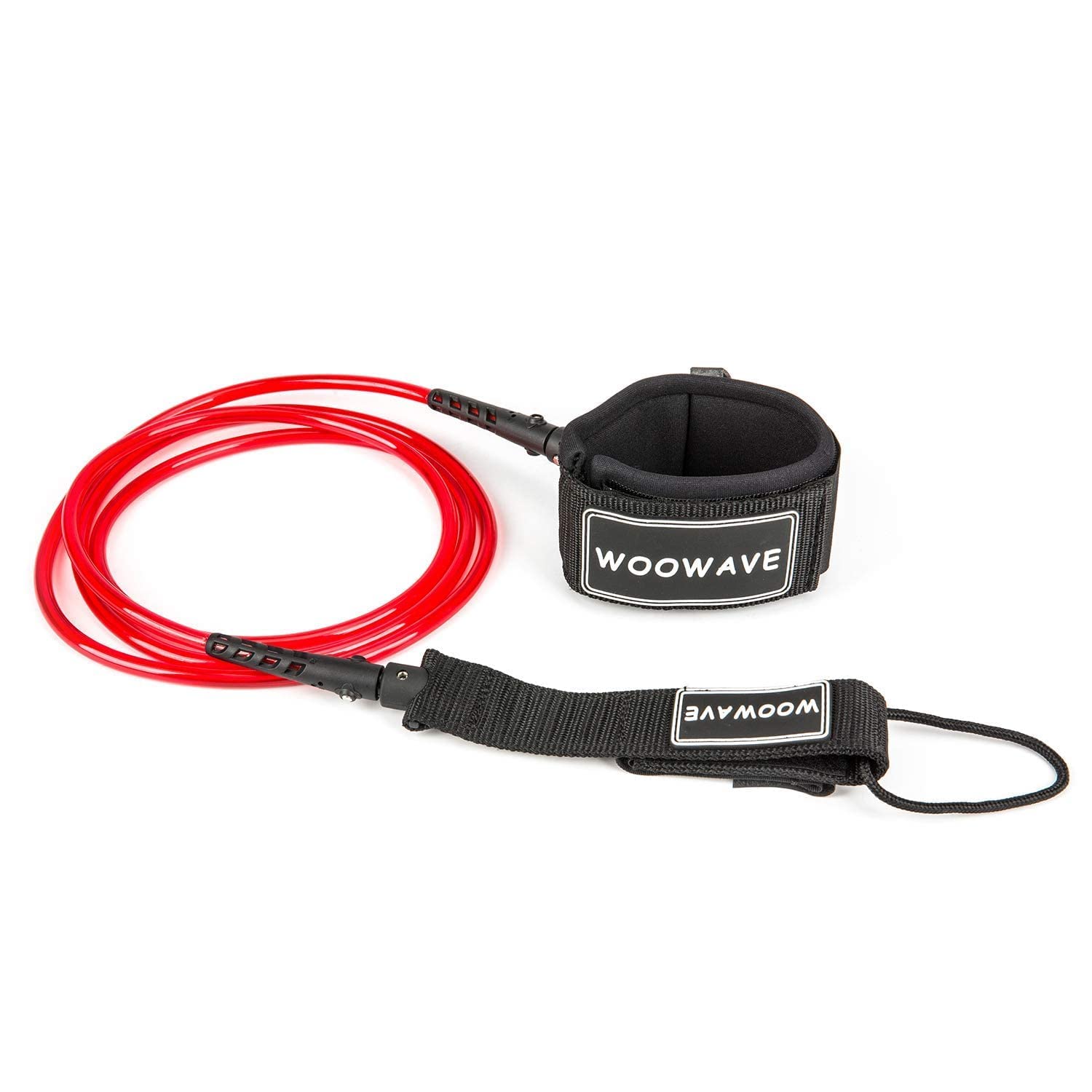 WOOWAVE Surfboard Leash Premium Surf Leash SUP Leg Rope Straight 6/7/8/9 feet for All Types of Surfboards (Red White Core, 8ft & 7mm)