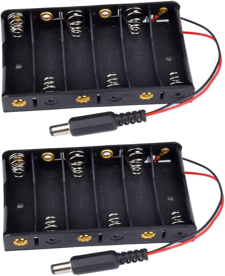 2Pack 6 x AA Power Box 9V Black Battery Pack Holder Case Box with DC Plug Barrel Jack Connector for Wireless Camera Halloween LED Light Strip 2.1mm x 5.5mm
