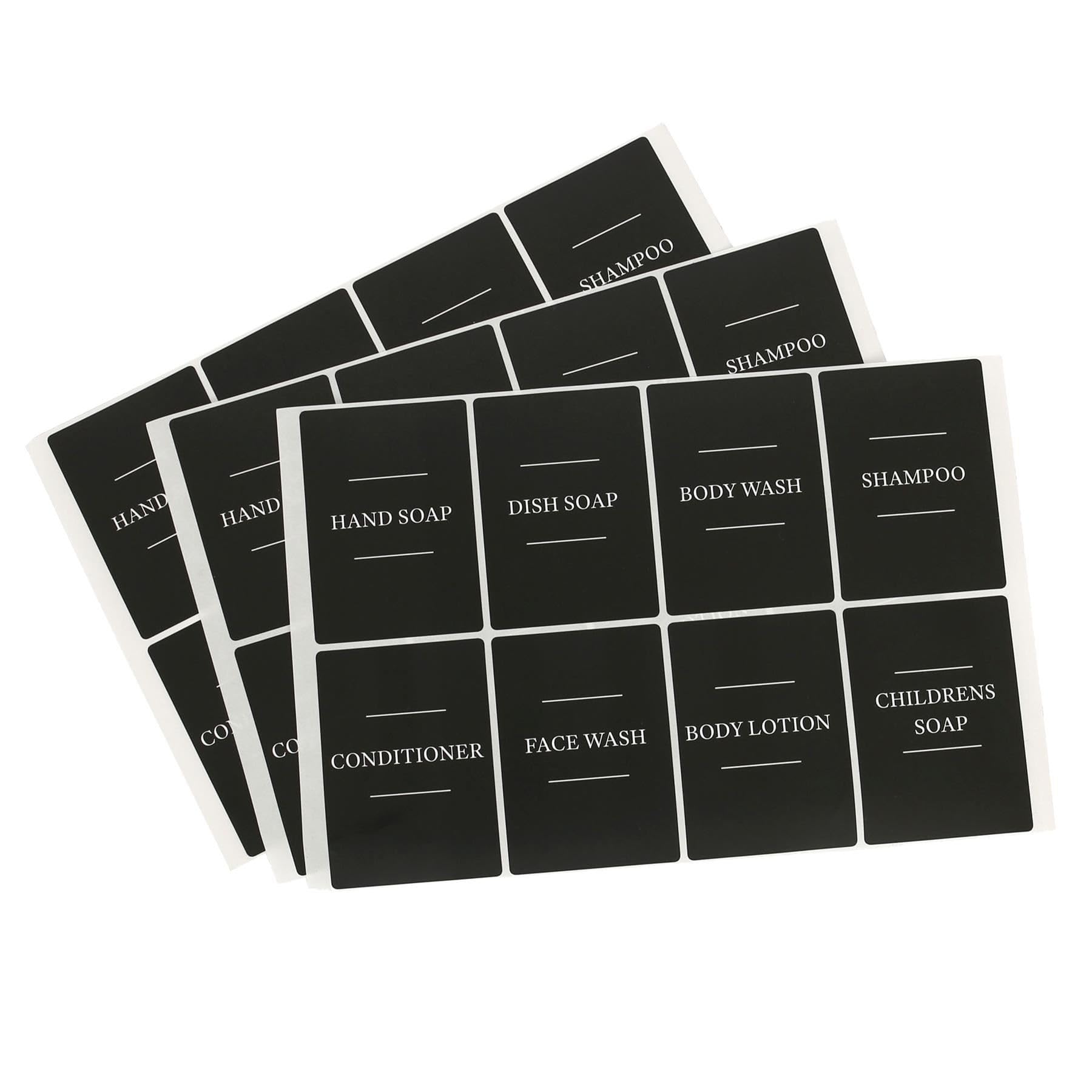 Harbour Housewares 24 Piece Soap Dispenser Labels Set - Black Pre-Printed Waterproof Stickers for Bathroom and Kitchen Bottles - Reusable Organiser Labels for Soap, Lotion and Cleaning Essentials — image 1
