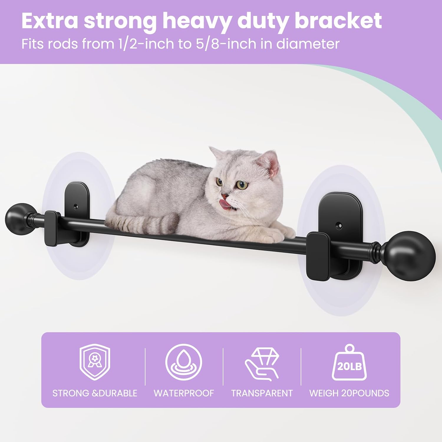 Curtain Rod and No Drill Curtain Rods Brackets Bundle: Black Single Window Rod 36 to 72 Inch,Self Adhesive Holder & Heavy Duty Metal Hardware Combination,Renter Friendly Drapery Pole Set,Black