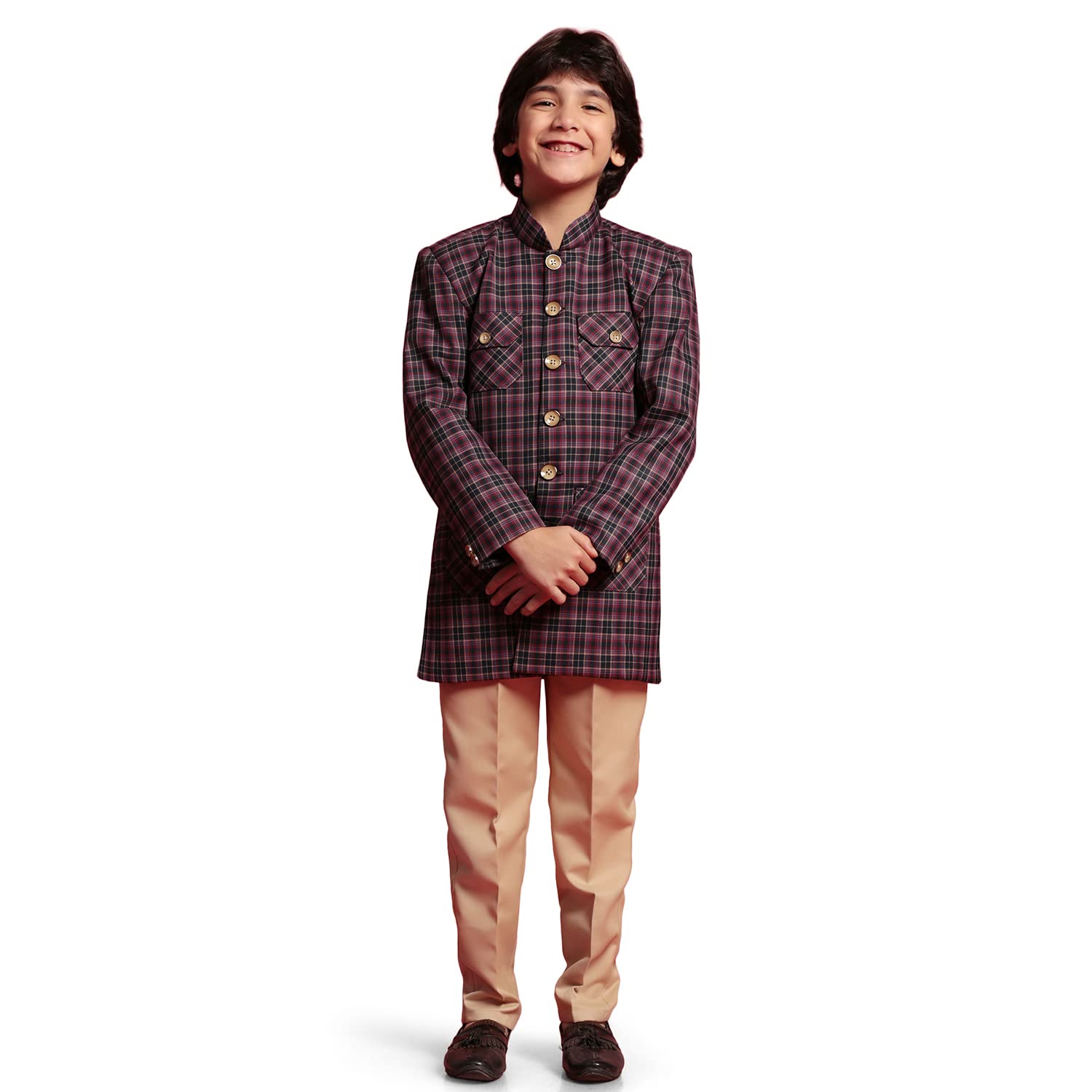 AJ DEZINES Kids Cotton Blend Suit Set Checkered Indo Western Pant Set for Boys