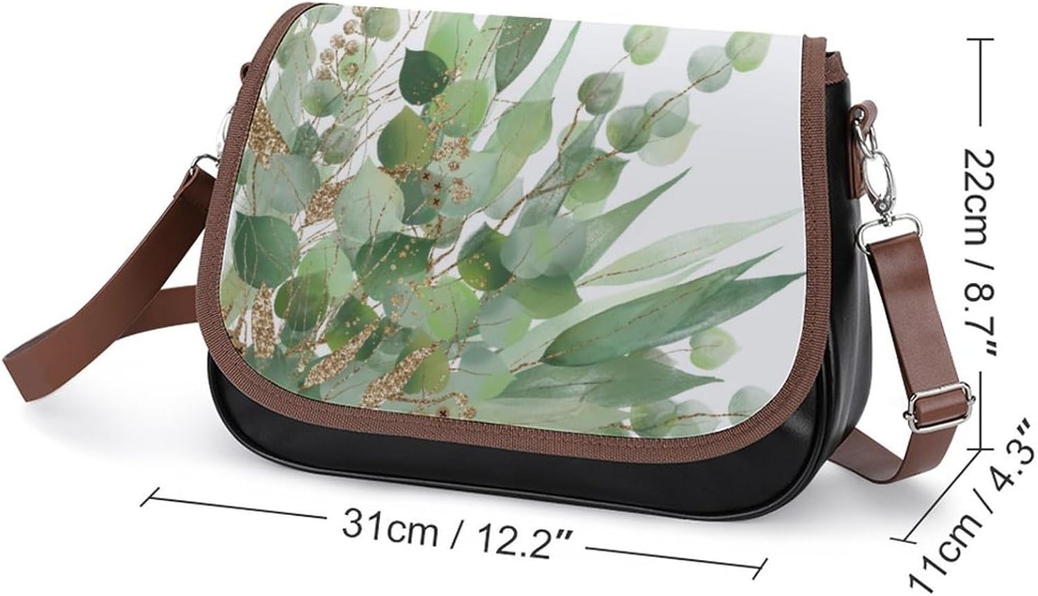 Fresh Sage Green WhiteWomen's Faux Leather Crossbody Bag, Waterproof Wrinkle-Resistant Shoulder Bag with Detachable Strap, Large Capacity Casual Handbag, Fashion Daily Purse for Shopping Work Dating,