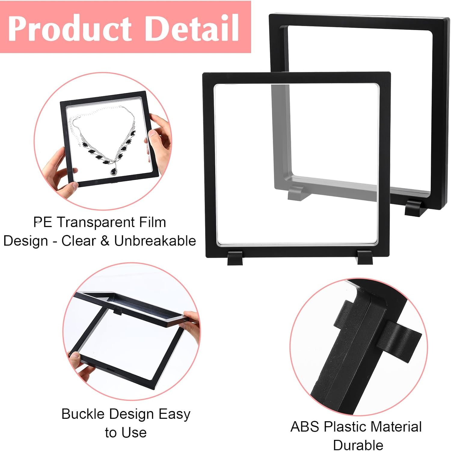 12 Pcs Black 3D Floating Display Case Frame, 7 Inch Plastic Holder Stands, Jewelry Storage Box with Base for Challenge Coins, Medallions, Jewelry, Collectibles and More