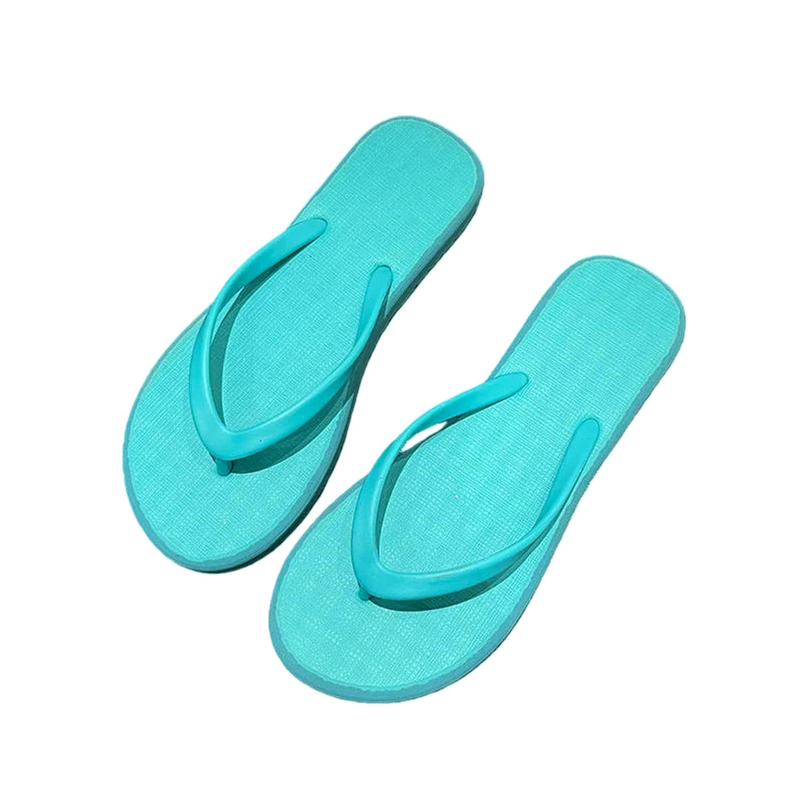 Zslfcbd Women's Blue Summer Slippers Fashion Flip Flop Thick Heel Flat Sandals Beach Clip Toe Herringbone Slippers-37-38