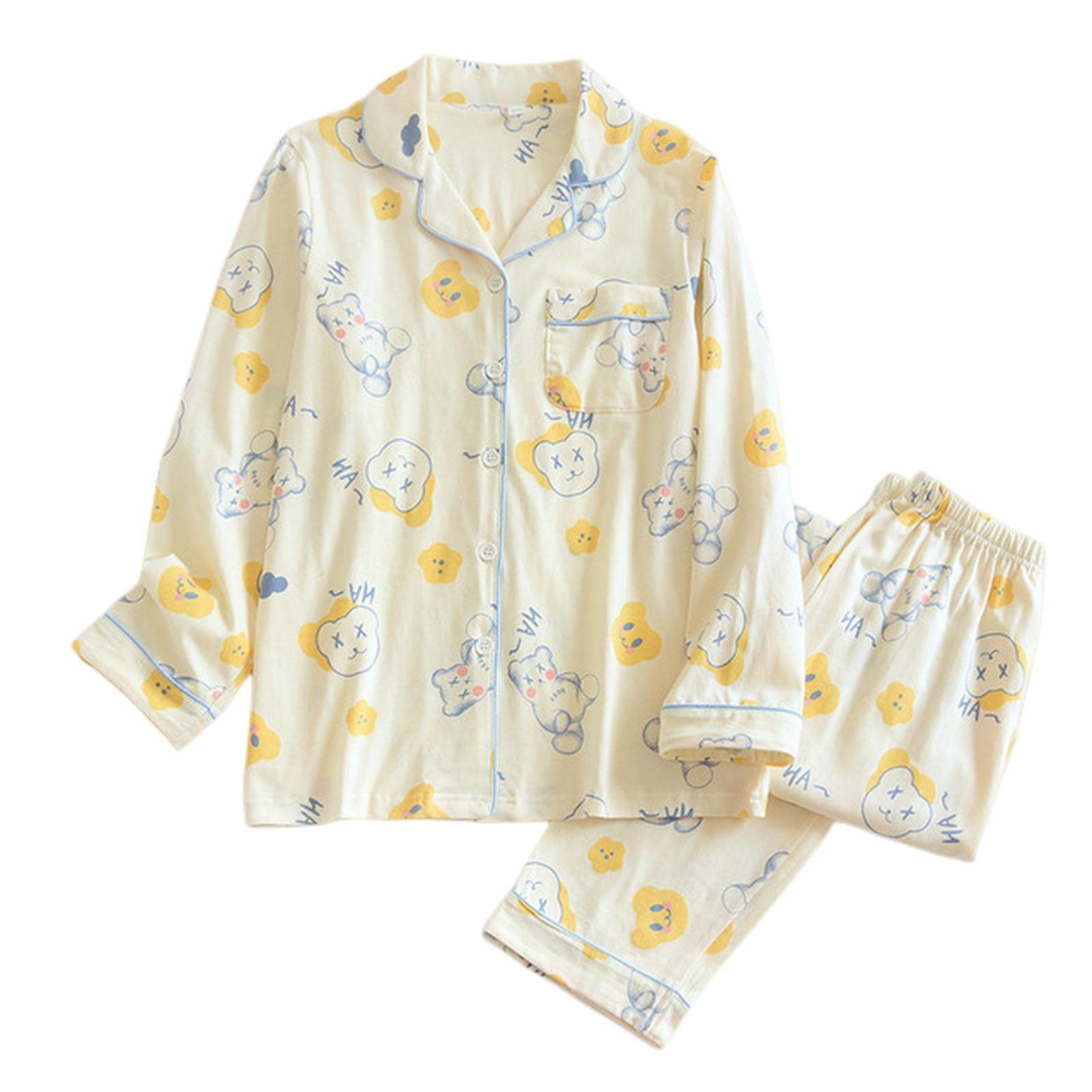 Pijama para mujer, estampado de hojas, pijama de algodón, talla grande, conjunto de dos piezas, ropa para el hogar, ropa de dormir femenina, traje de pantalón, XL