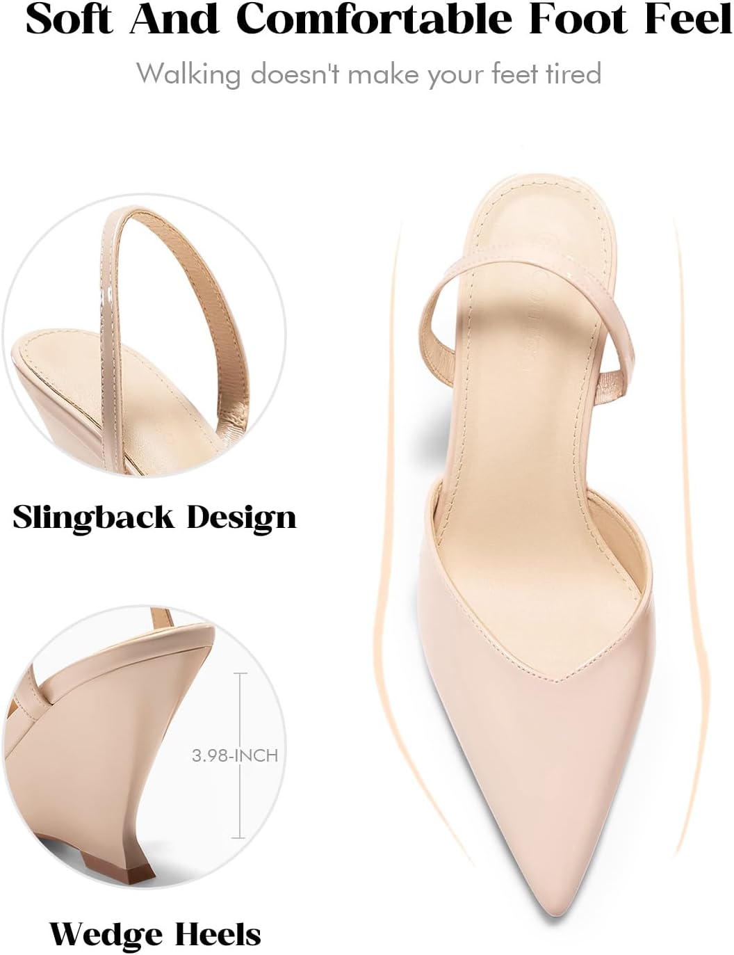Coutgo Womens Slingback Wedge Heels Closed Pointed Toe D'Orsay Pumps Slip On Work Dress Shoes - Image 4