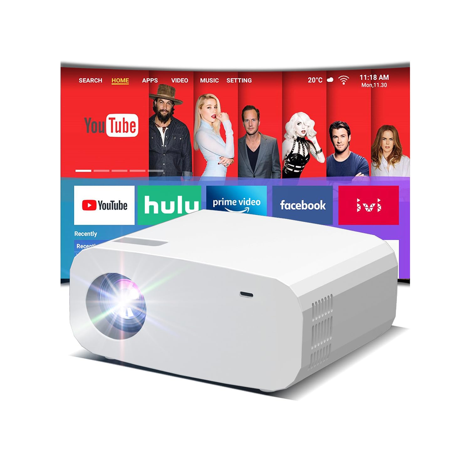 XENPONAD Mini Projector with WiFi and Bluetooth, 1080P Supported Smart Projector with Built in Apps, Outdoor Movie Projector 150" Display, Auto