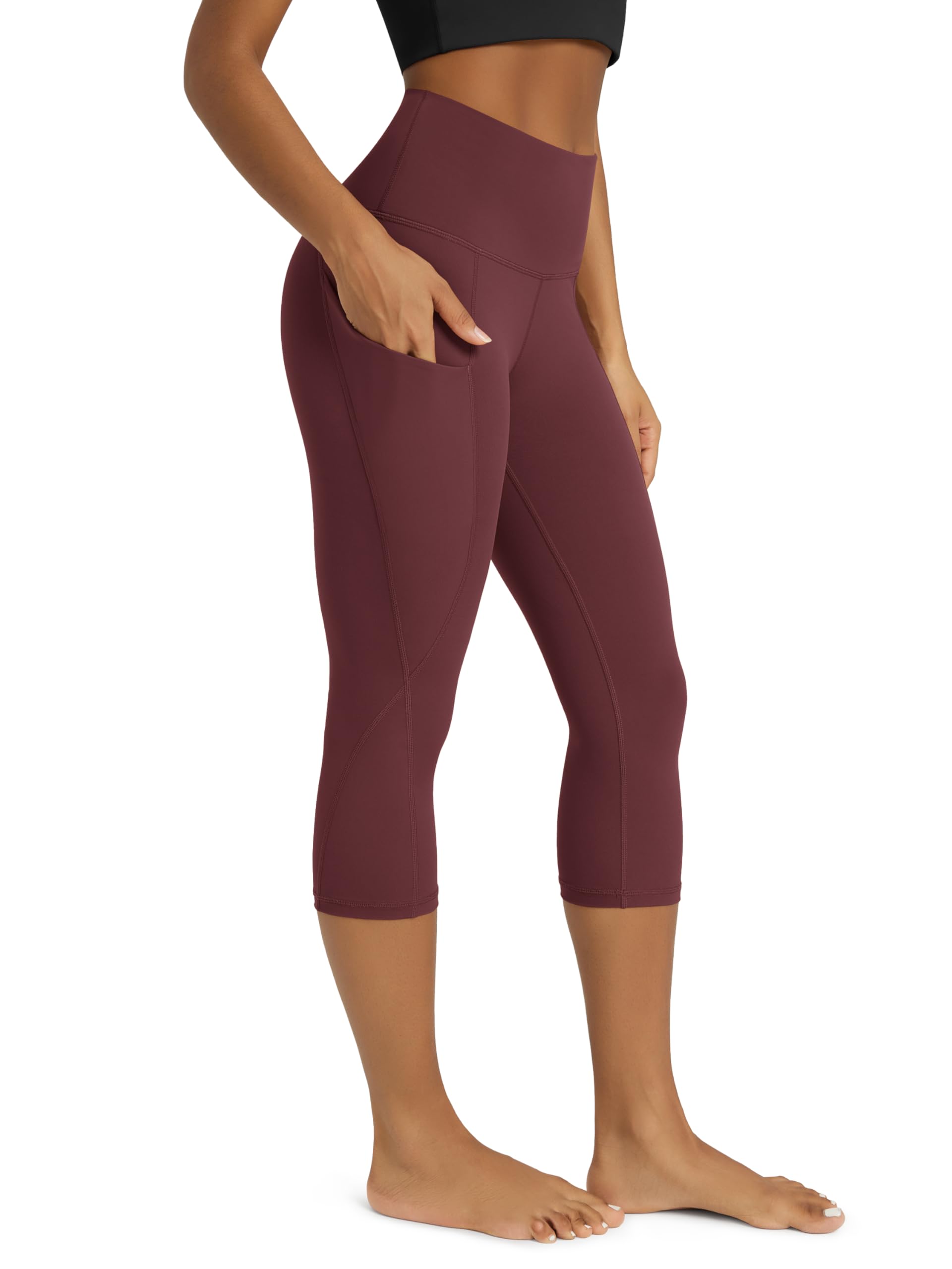 ODODOS Women's High Waisted Yoga Capris with Pockets, Tummy Control Non See Through Workout Athletic Running Capri Leggings