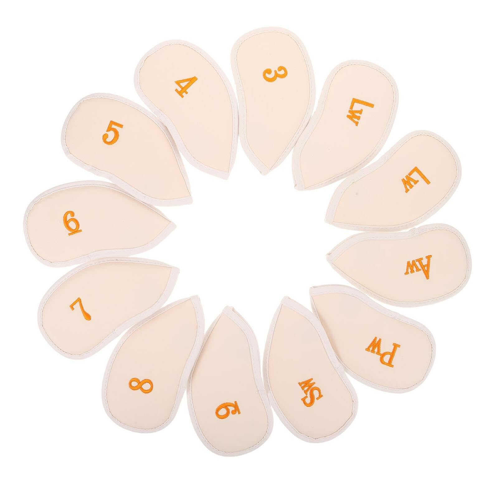 SOIMISS Juego de 12 Fundas para Palos de Golf de Tela de Color Claro Números Amarillos, Cubiertas para Hierros, Protección contra Polvo y Agua, Ligeras y Duraderas para Uso en Campo