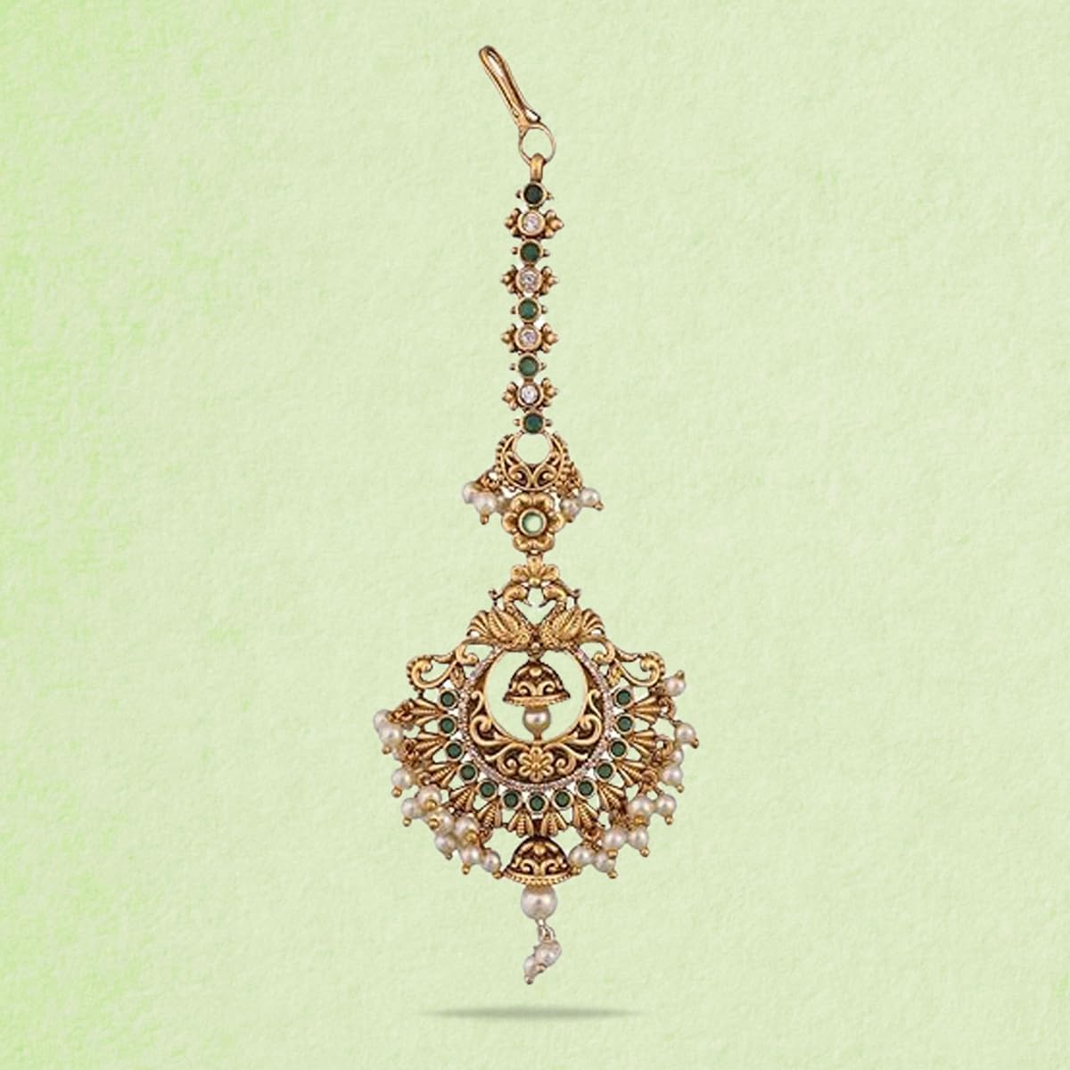 TARINIKA Antique Gold Maang Tikka Indian Headpiece Jewelry for Wedding & Festive Occasions | CZ Stone & Brass Alloy | Traditional Hair Accessories for Women