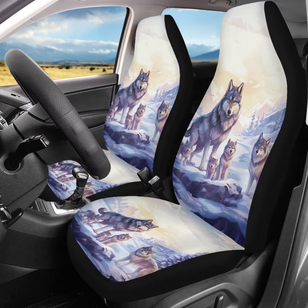 DISNIMO Family Wolf Stretchy Car Seat Buckle Cover Set of 2 Anti-Slip Bucket Seat Covers for Trucks Protector Universal Fit for SUV