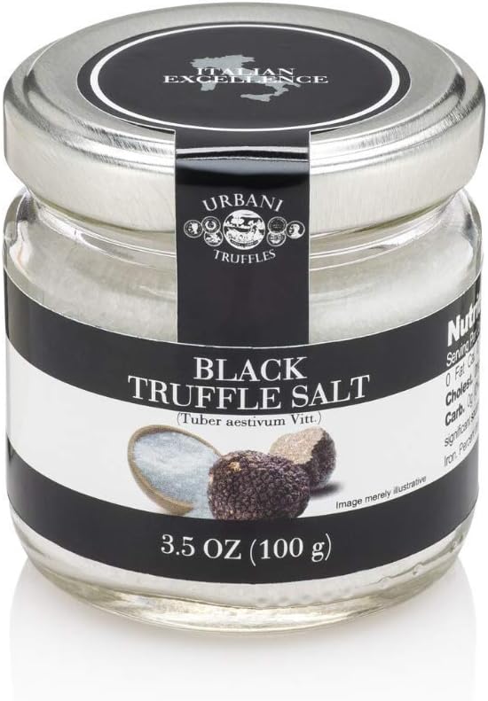 Italian Black Truffle Salt by Urbani Truffles | Made With Real Italian Truffles For Strong Taste And Smell | Perfect To Boost Flavor To Any Kind Of Dish | 3.5 Oz.