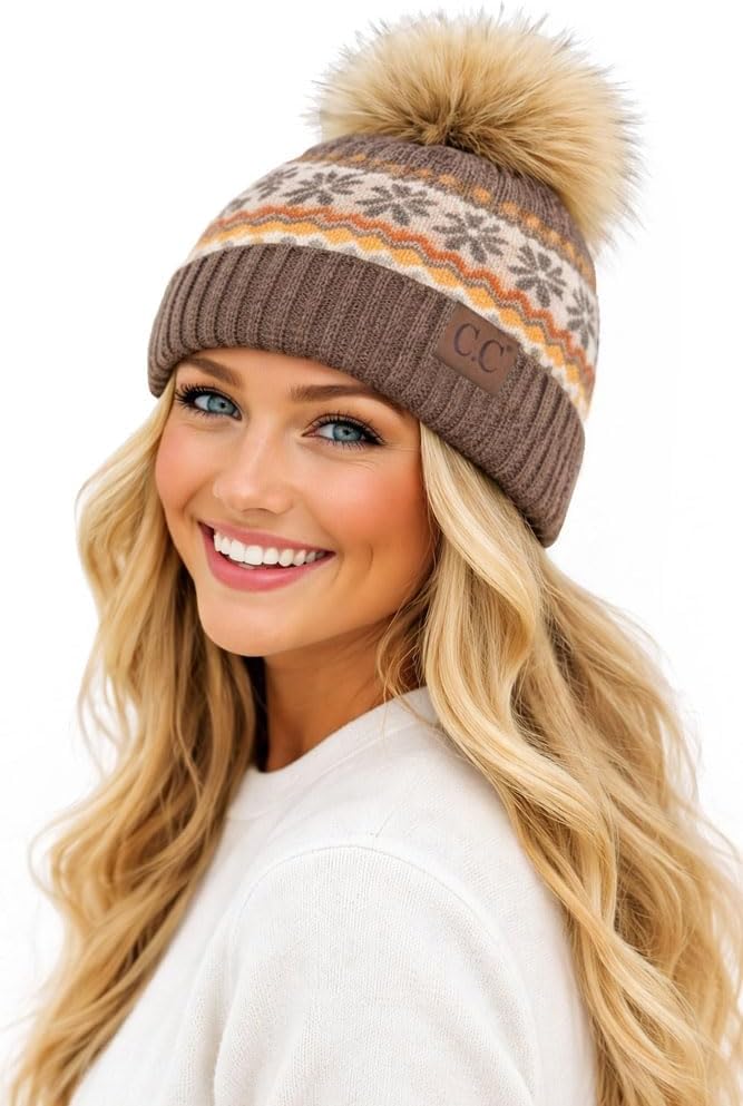 ScarvesMe Women's Winter Thick Soft Nordic Fair Isle Pom Beanie Hat