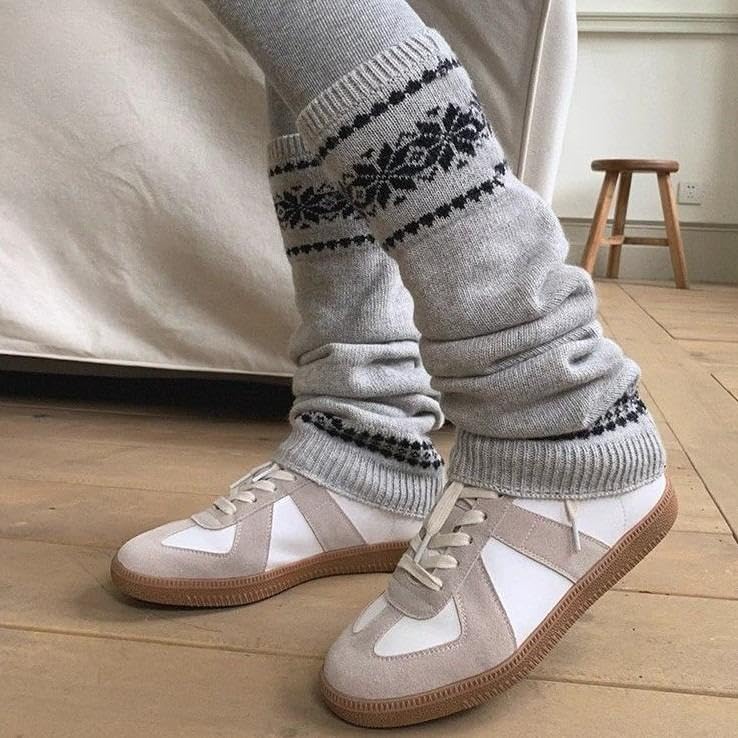 1 Pair Classic Snowflake Pattern Knitted Leg Warmers Winter Thermal Leg Sleeve Socks Cover