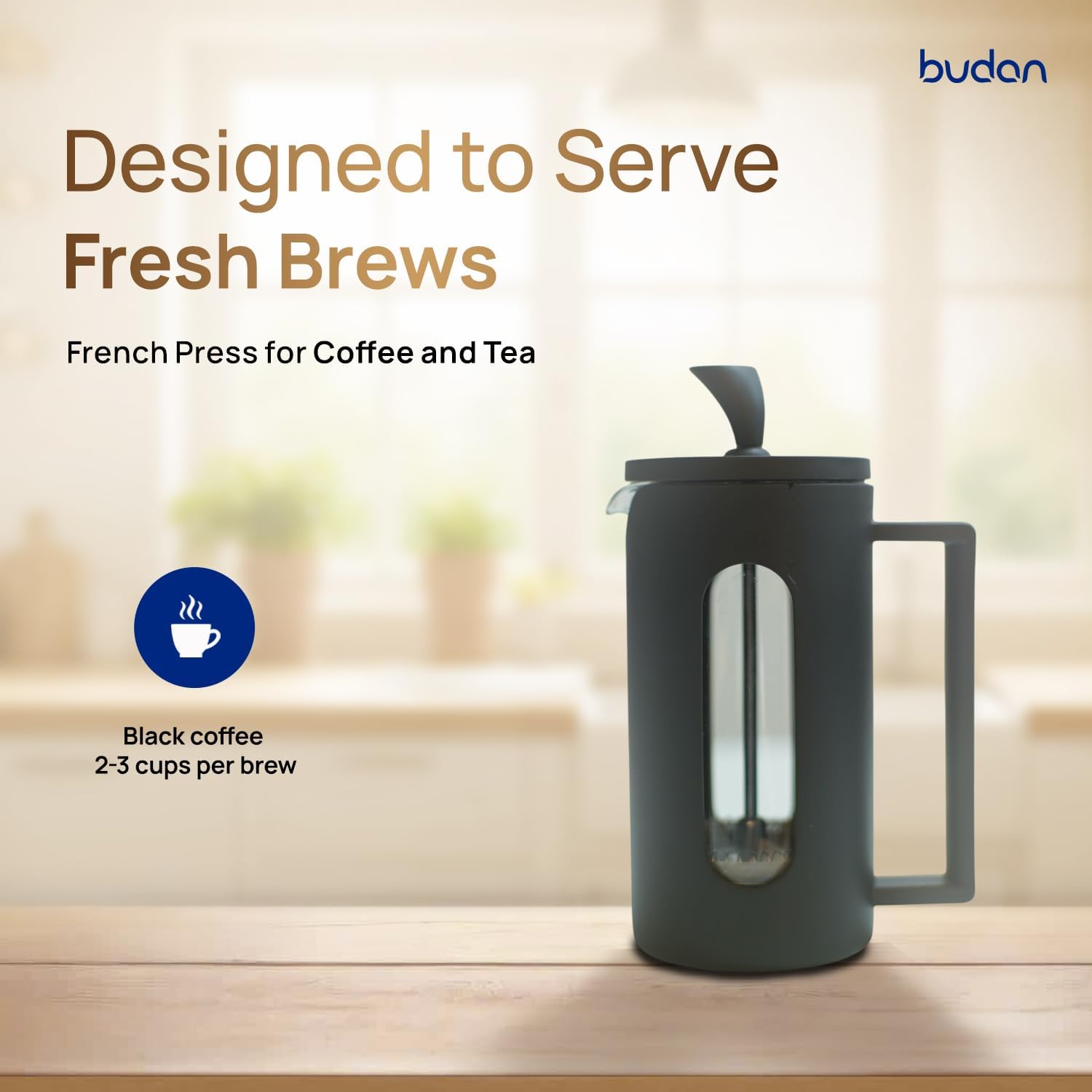 French Press Coffee & Tea Maker 350 ml|Borosilicate Glass Carafe|4 Level Filtration System|Stainless Steel Plunger with Mesh|1-2 Cups of Coffee|Brews in Just 3 Minutes|Black| Durable 350 ml