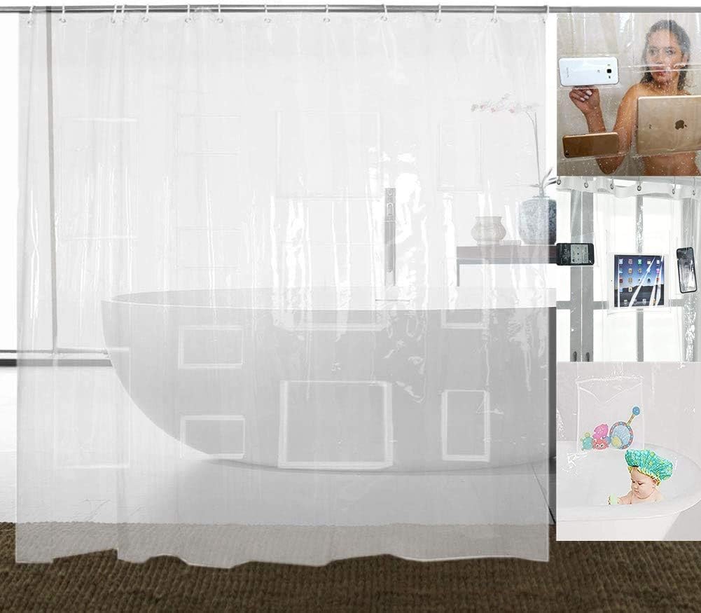 Quick Dry Pockets Waterproof PEVA Shower Curtain or Liner, Bath/Shower Organizer, Clear, 72 inches x 72 inches