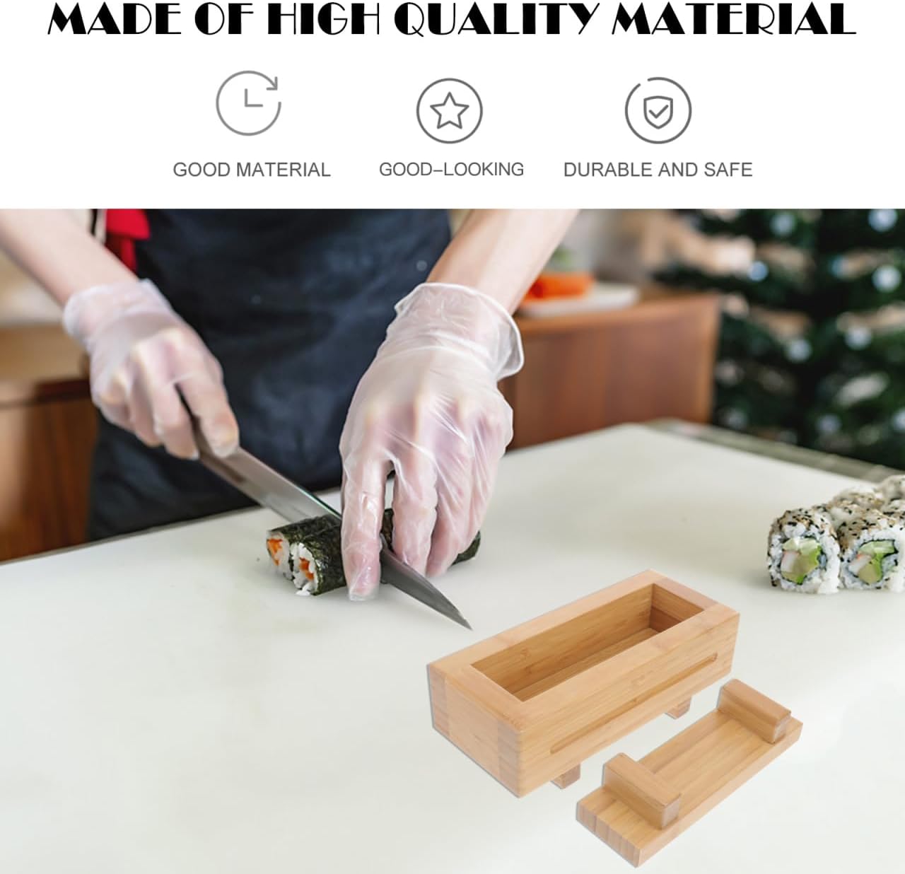 Hemoton Wood Sushi Making Kit-Bamboo Wooden Sushi Box,Sushi Press Mold,Sushi Rice Roll Mold,Rectangular Sushi Press Mold,Ideal for Crafting Delicious Sushi Rolls,Sushi Maker Tool