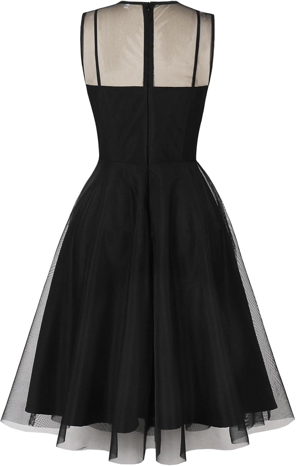 Sleeveless Floral Embroidery Dress for Women Flower Embroidery Tulle Prom Dress Mesh Illusion Keyhole Wedding Party Tea Dress - Image 3