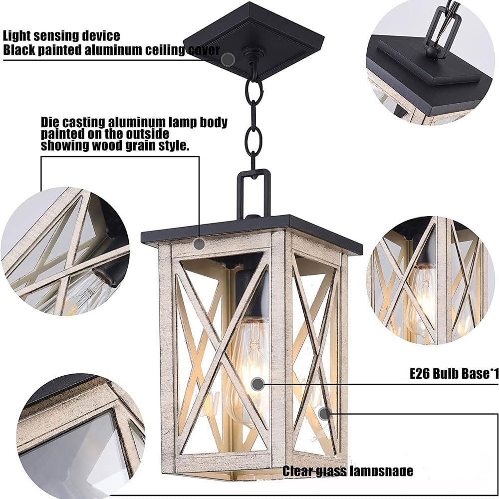Modern Outdoor Pendant Light, Farmhouse Exterior Hanging Lights, Adjustable Exterior Chandelier, Exterior Waterproof with Seeded Glass Shade Chandelier, for Porch, Garden, Patio